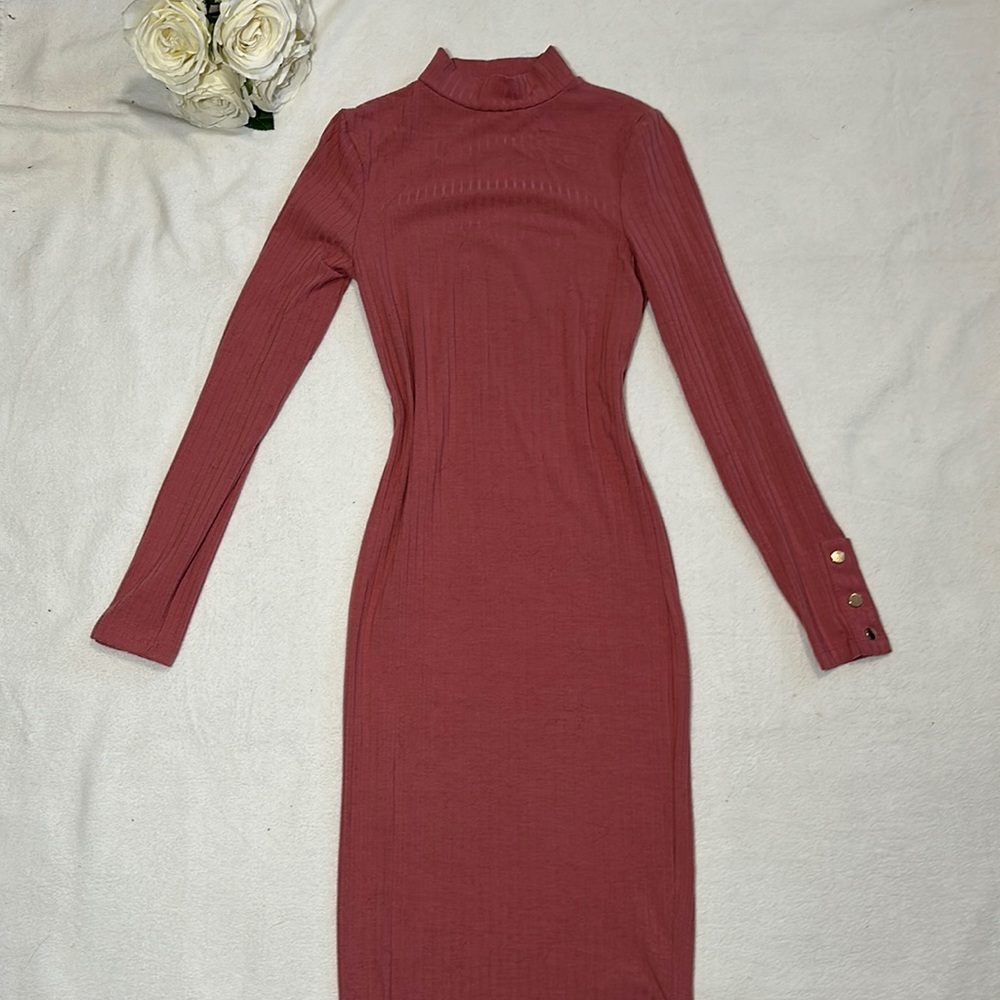 Mauve Ribbed fitted Sweater Dress size XS